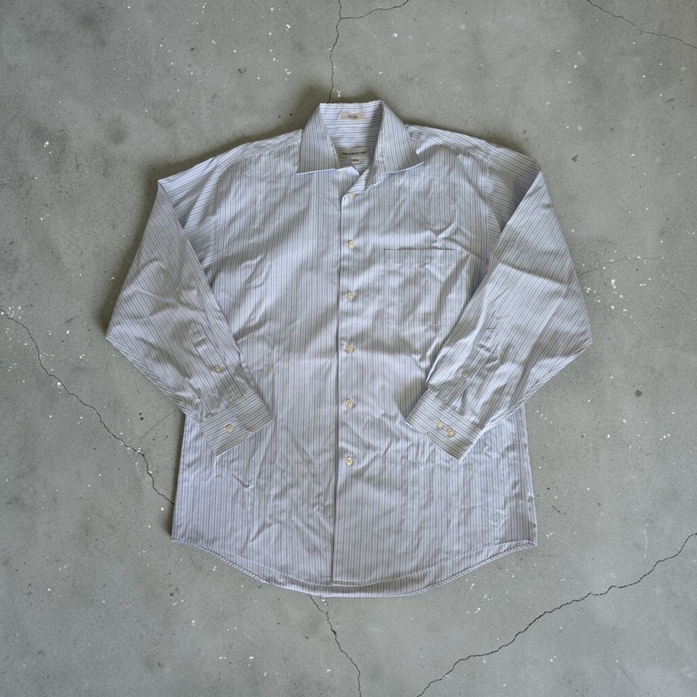 Pronto-Uomo blue stripe 80's w-Ply Non-Iron dress shirt size 15.5 32/33 V28 - Picture 2 of 5